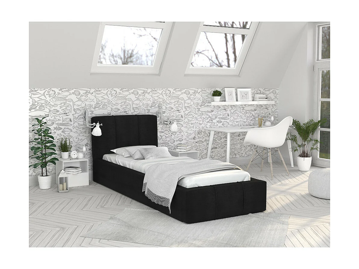 Lit coffre ATLANTA 90 x 200 cm avec sommier à lattes relevable Noir