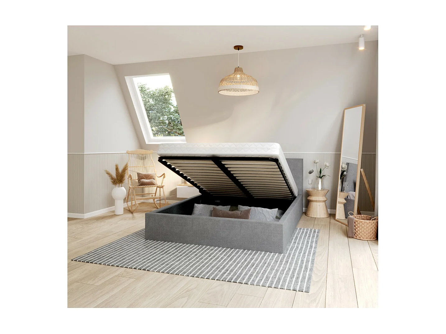 Lit coffre Tolsa 140 x 200 cm avec sommier à lattes relevable Gris Clair