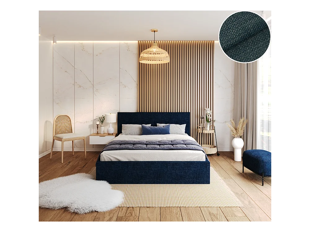 Lit coffre Tolsa 140 x 190 cm avec sommier à lattes relevable Bleu marine