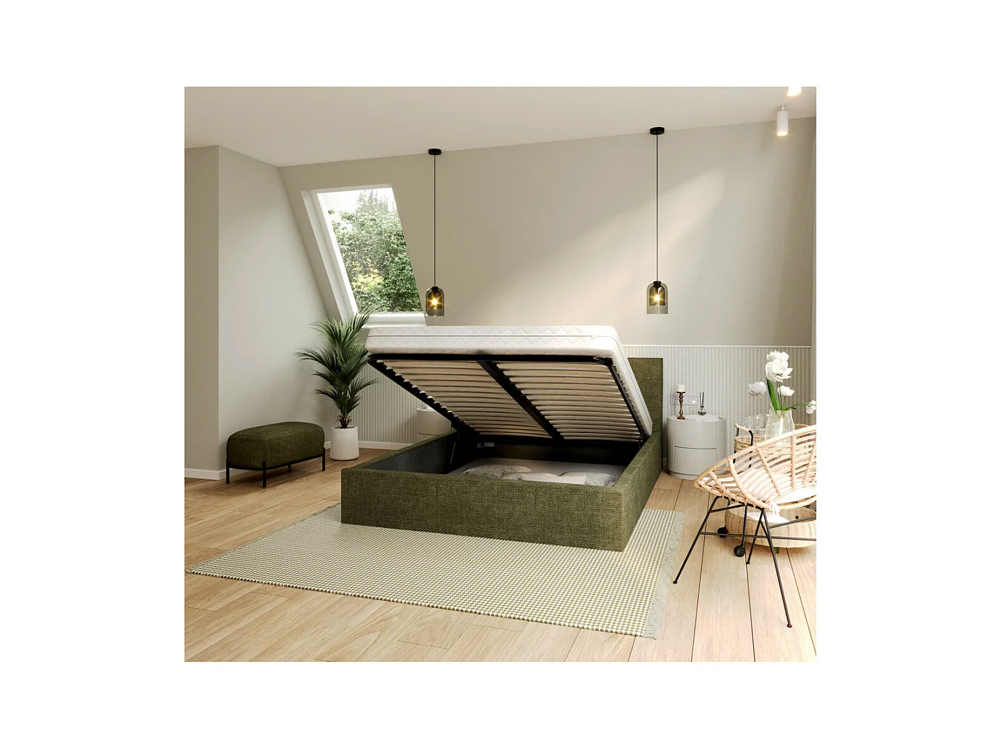 Lit coffre Tolsa 160 x 200 cm avec sommier à lattes relevable Vert olive