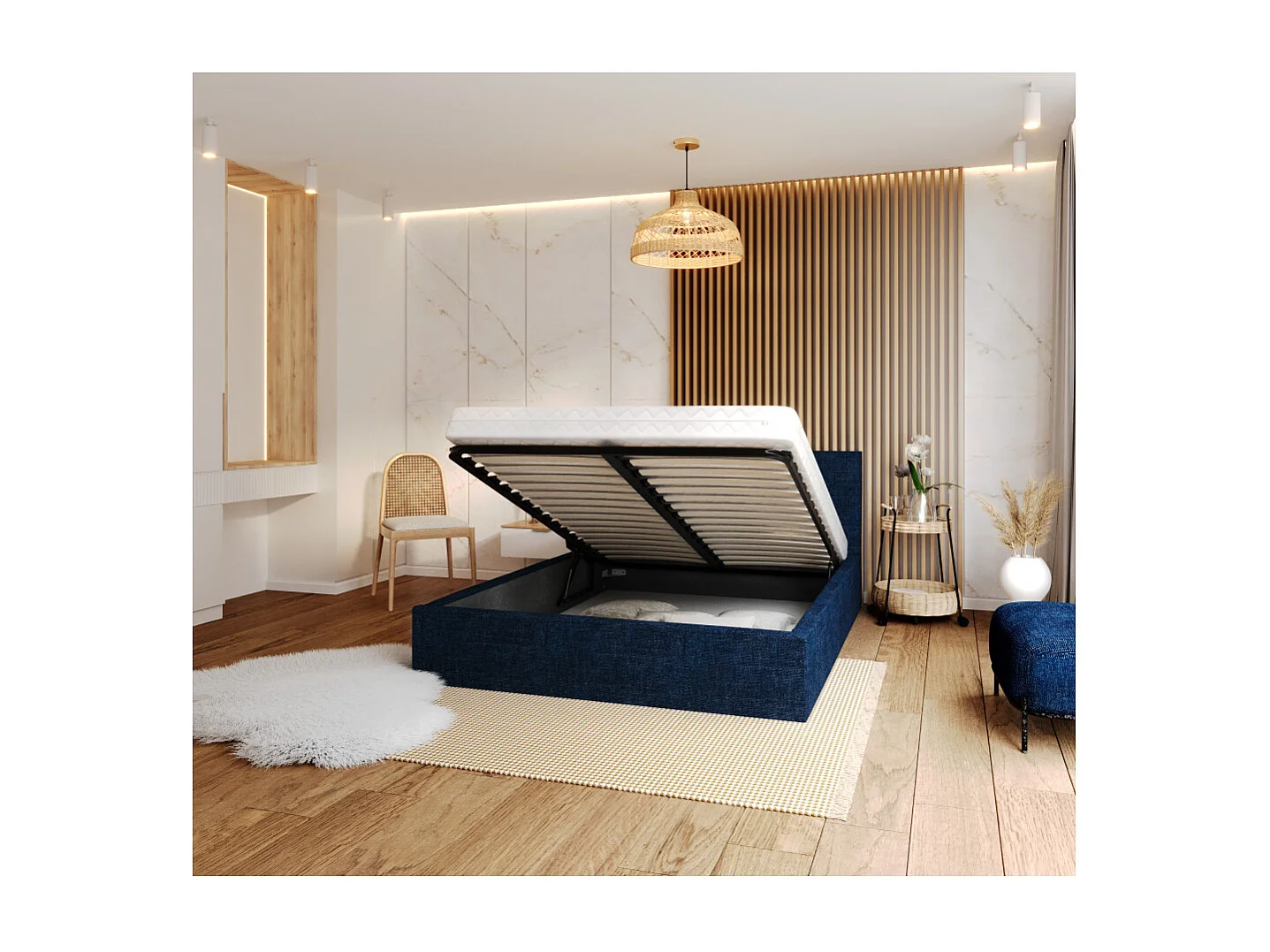 Lit coffre Tolsa 160 x 200 cm avec sommier à lattes relevable Bleu marine