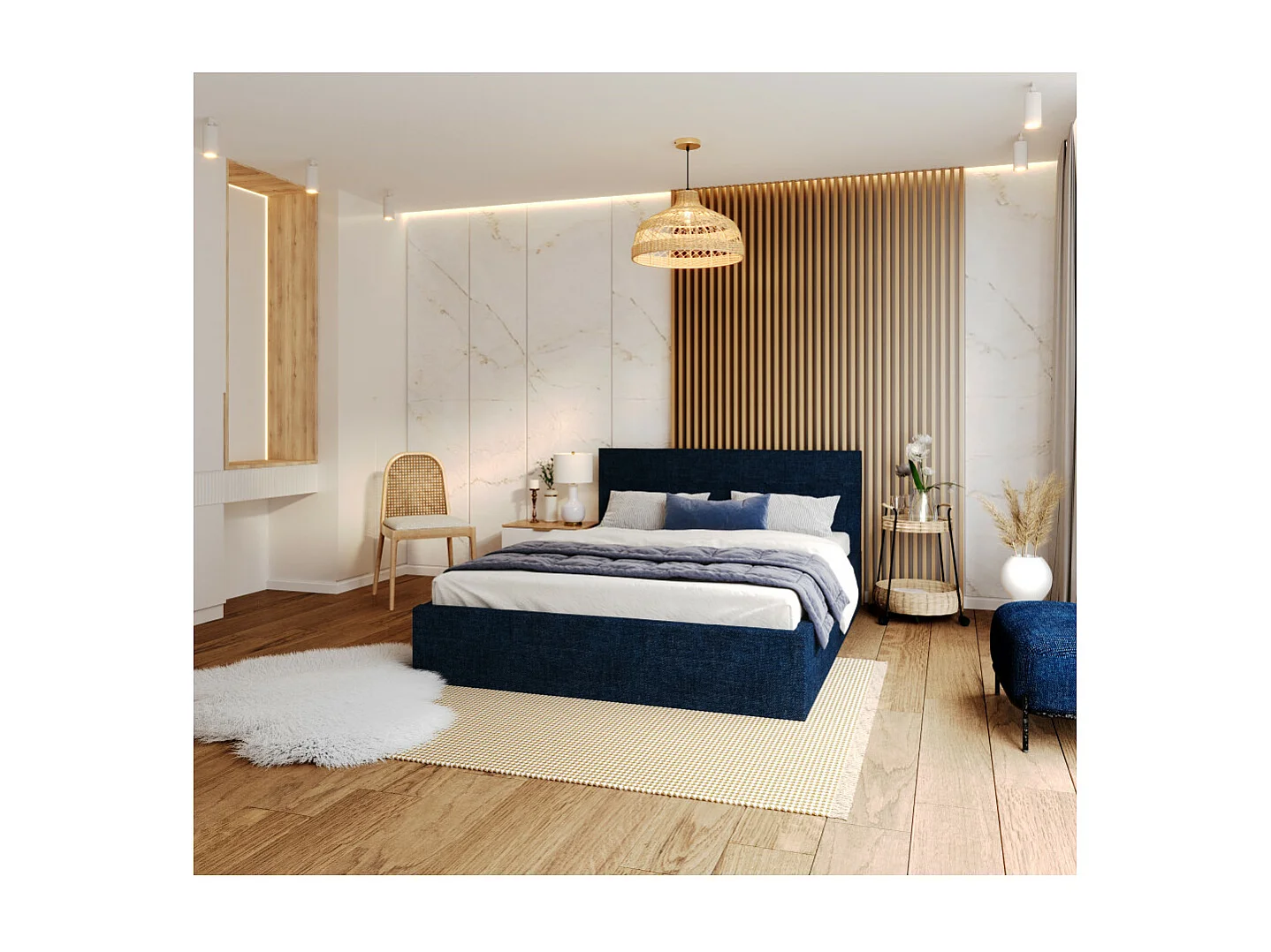 Lit coffre Tolsa 160 x 200 cm avec sommier à lattes relevable Bleu marine