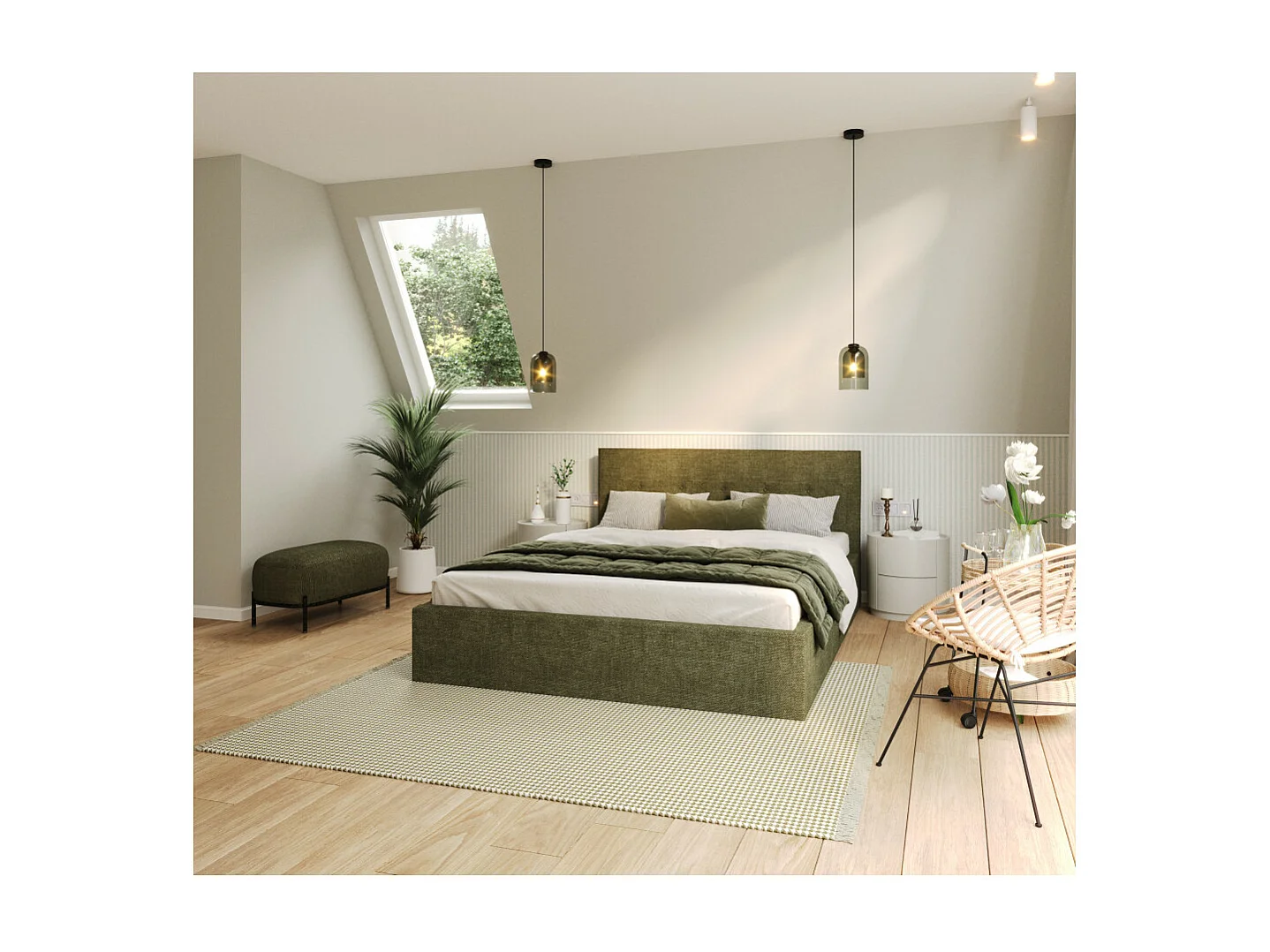 Lit coffre Tolsa 180 x 200 cm avec sommier à lattes relevable Vert olive