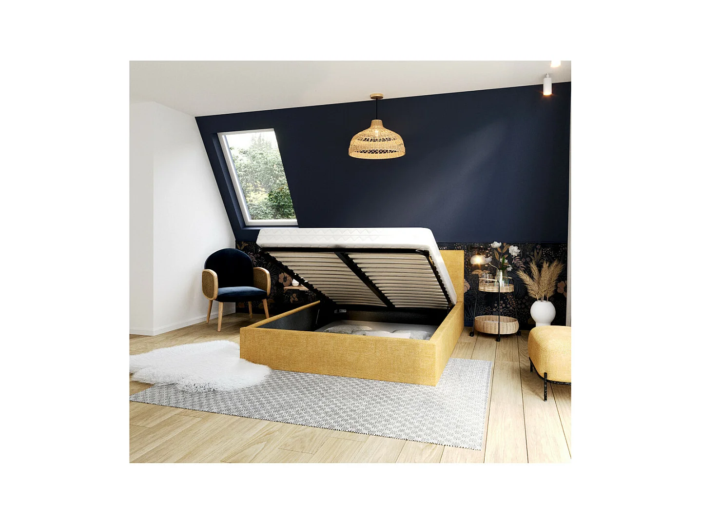 Lit coffre Tolsa 180 x 200 cm avec sommier à lattes relevable Jaune miel