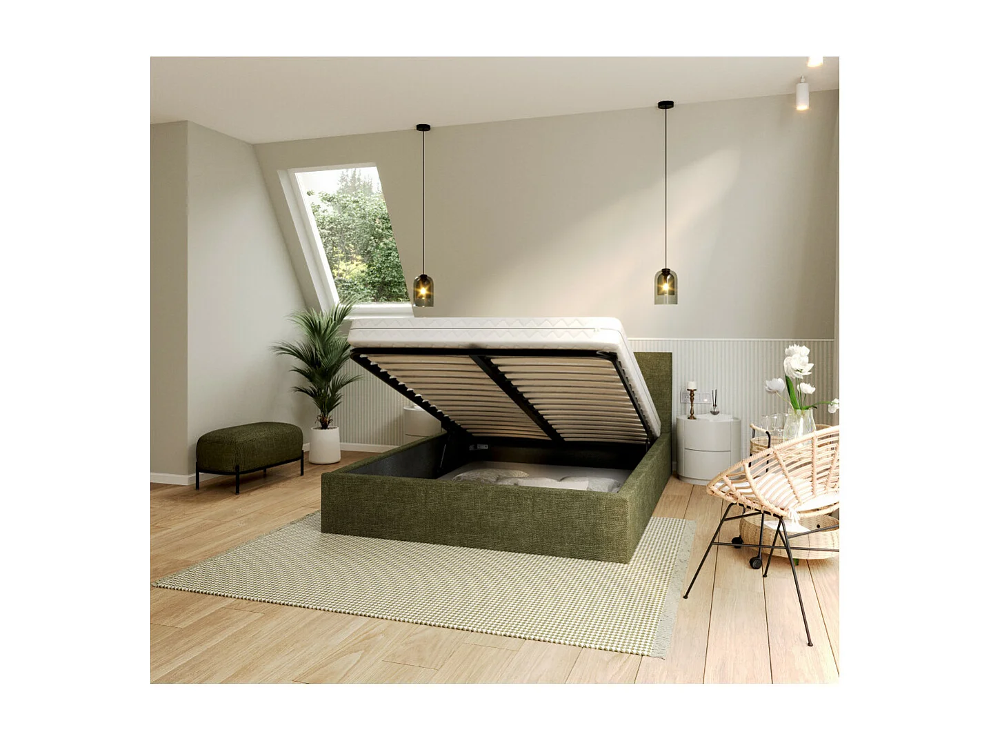 Lit coffre Tolsa 140 x 190 cm avec sommier à lattes relevable Vert olive