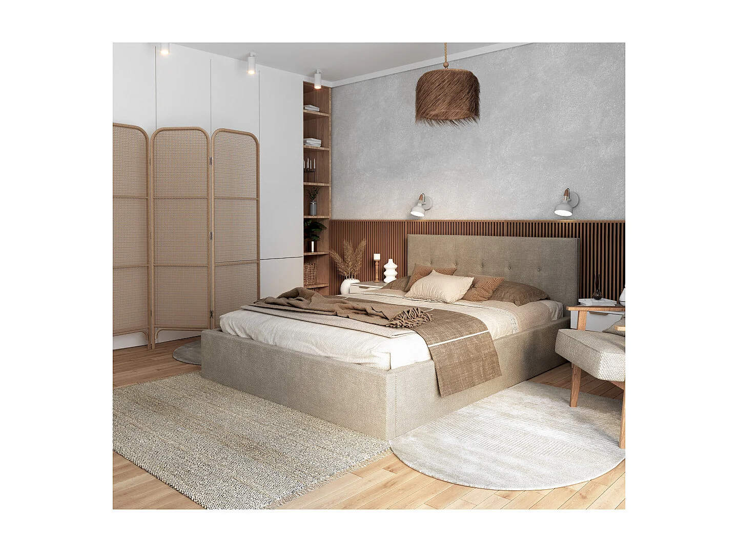 Lit coffre Tolsa 140 x 200 cm avec sommier à lattes relevable Beige Foncé
