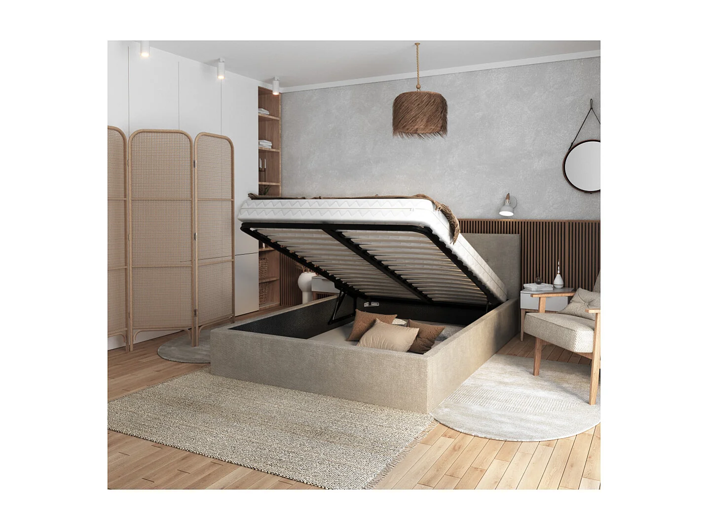 Lit coffre Tolsa 160 x 200 cm avec sommier à lattes relevable Beige Foncé