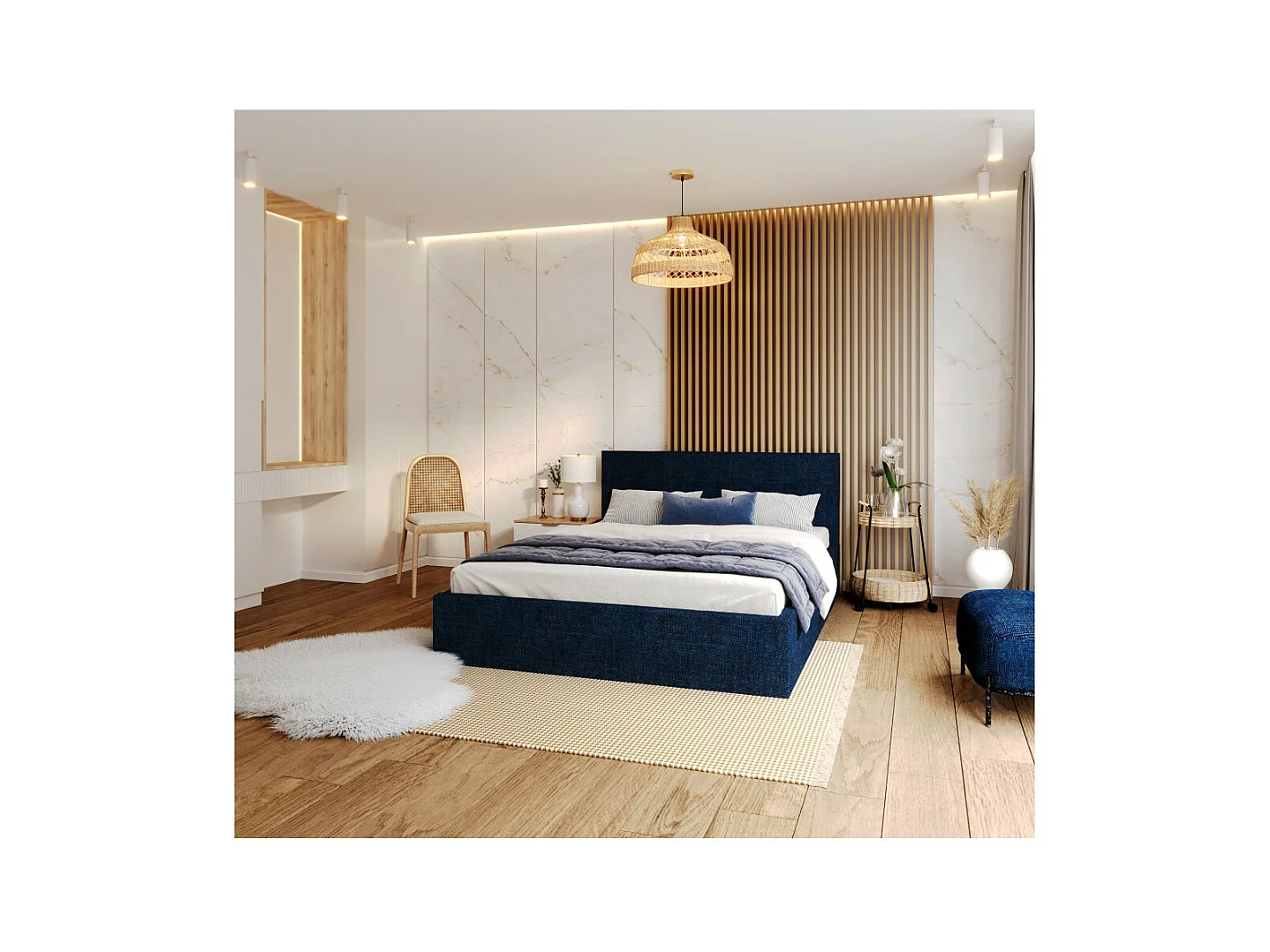 Lit coffre Tolsa 180 x 200 cm avec sommier à lattes relevable Bleu marine