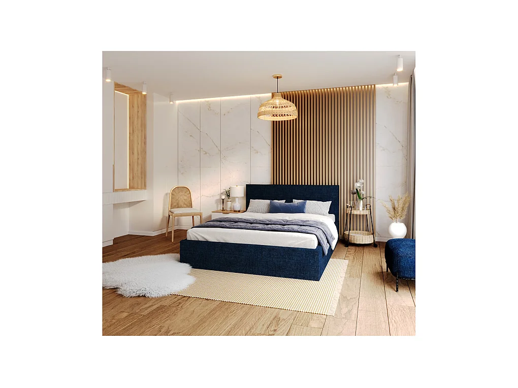 Lit coffre Tolsa 140 x 200 cm avec sommier à lattes relevable Bleu marine