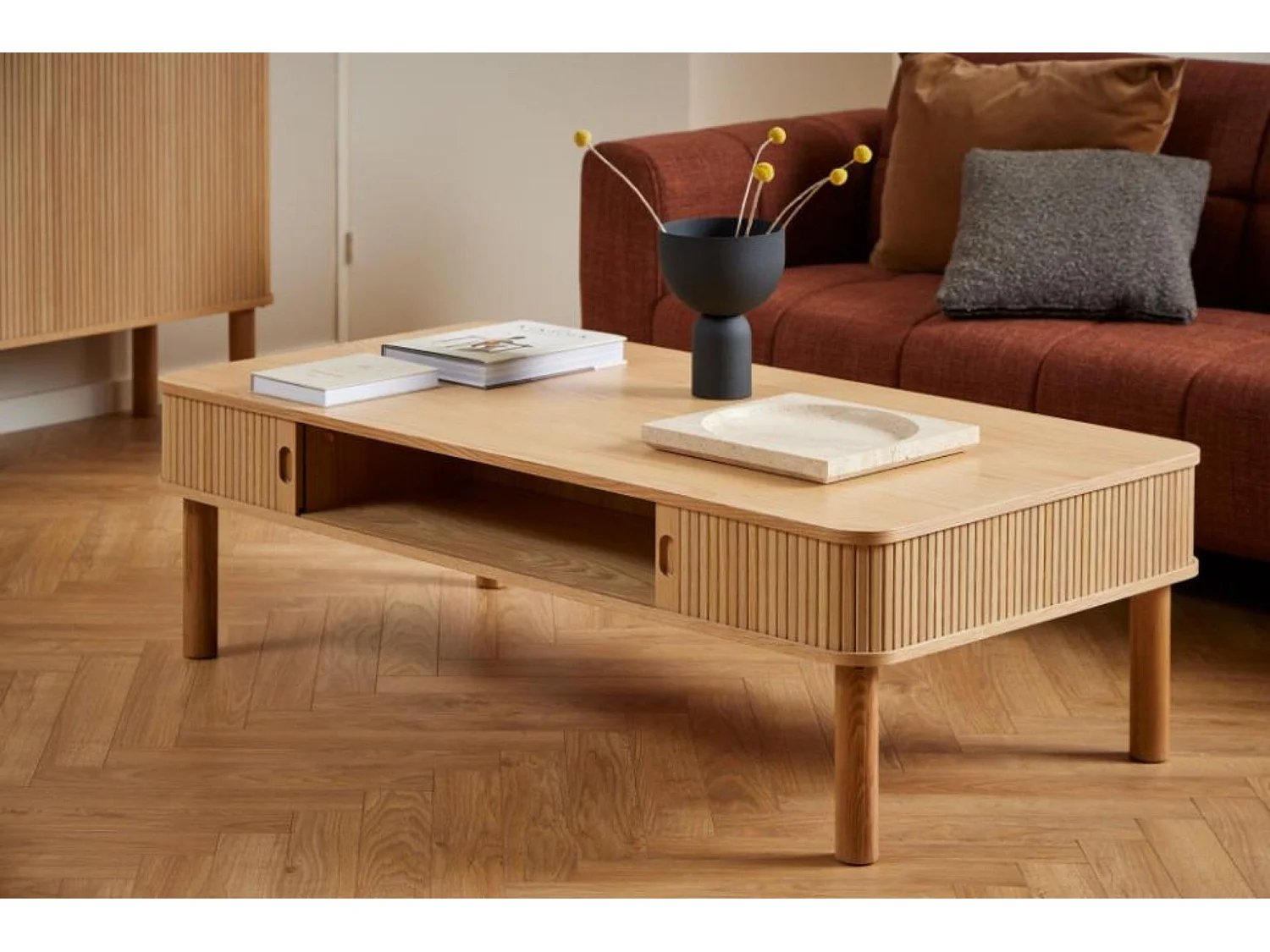 Table basse rectangulaire 3 niches de rangement L130 - GAYNEL