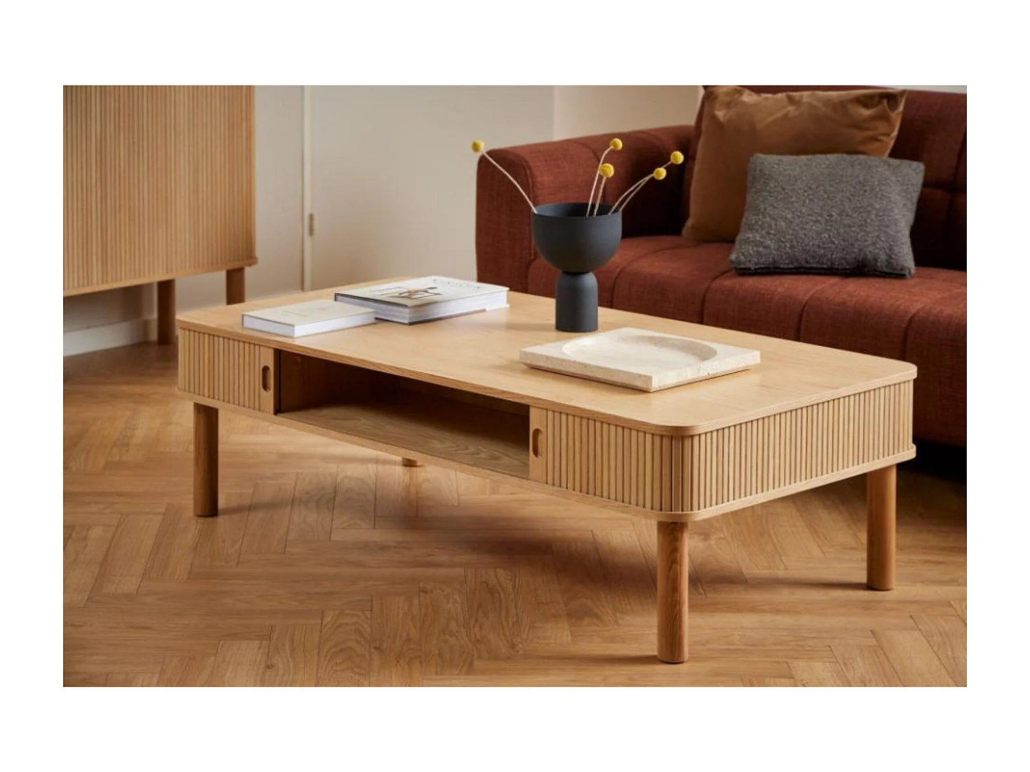 Table basse rectangulaire 3 niches de rangement L130 - GAYNEL