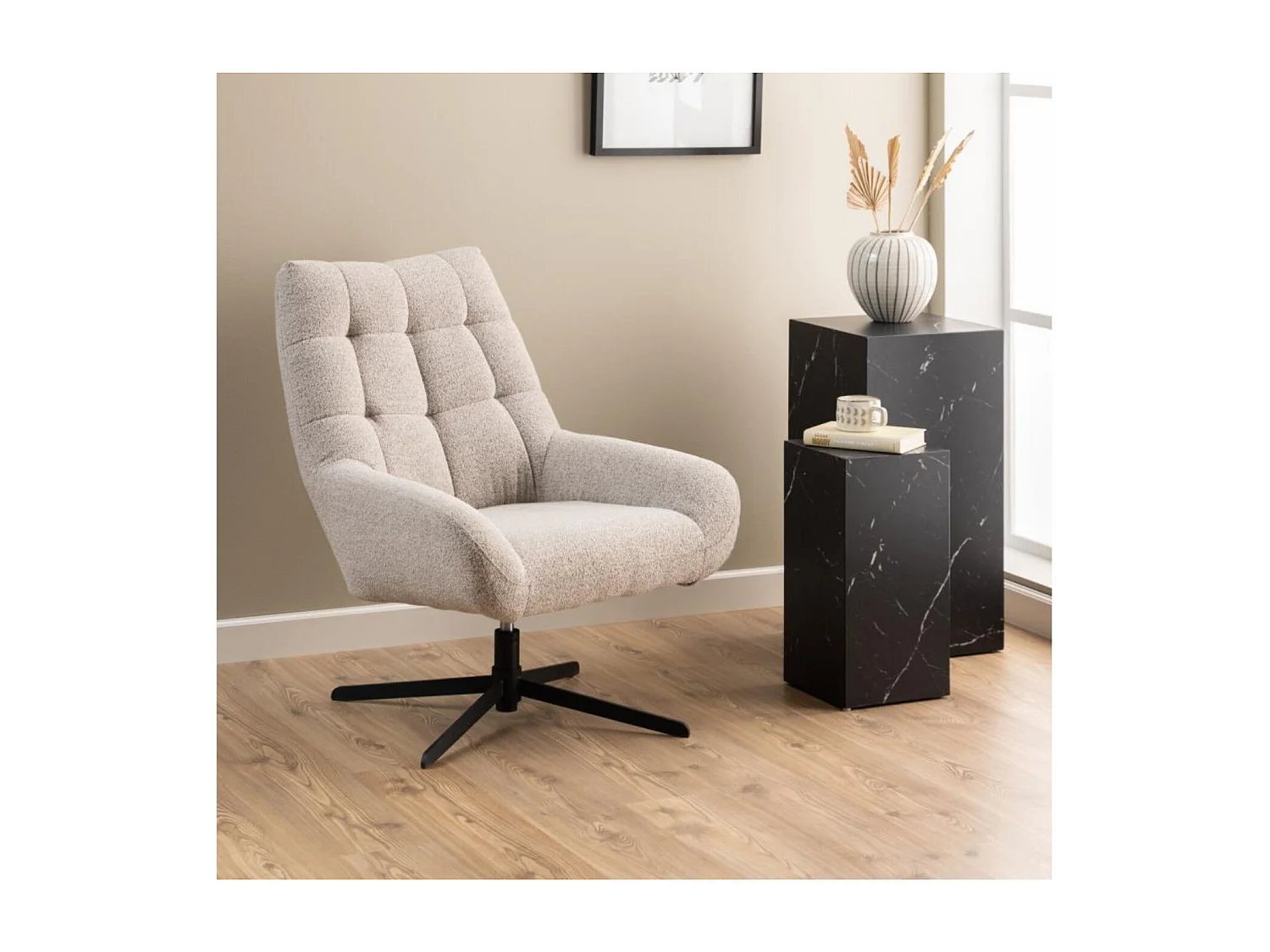 Fauteuil lounge pivotant en tissu bouclette - BERLIN