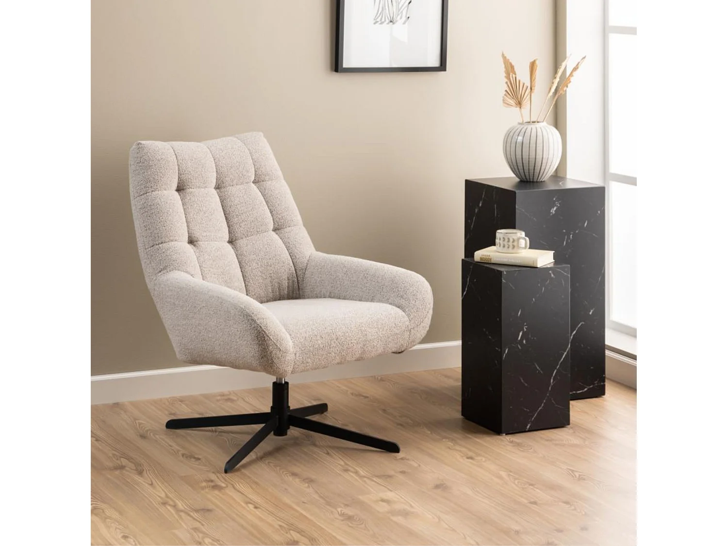 Fauteuil lounge pivotant en tissu bouclette - BERLIN