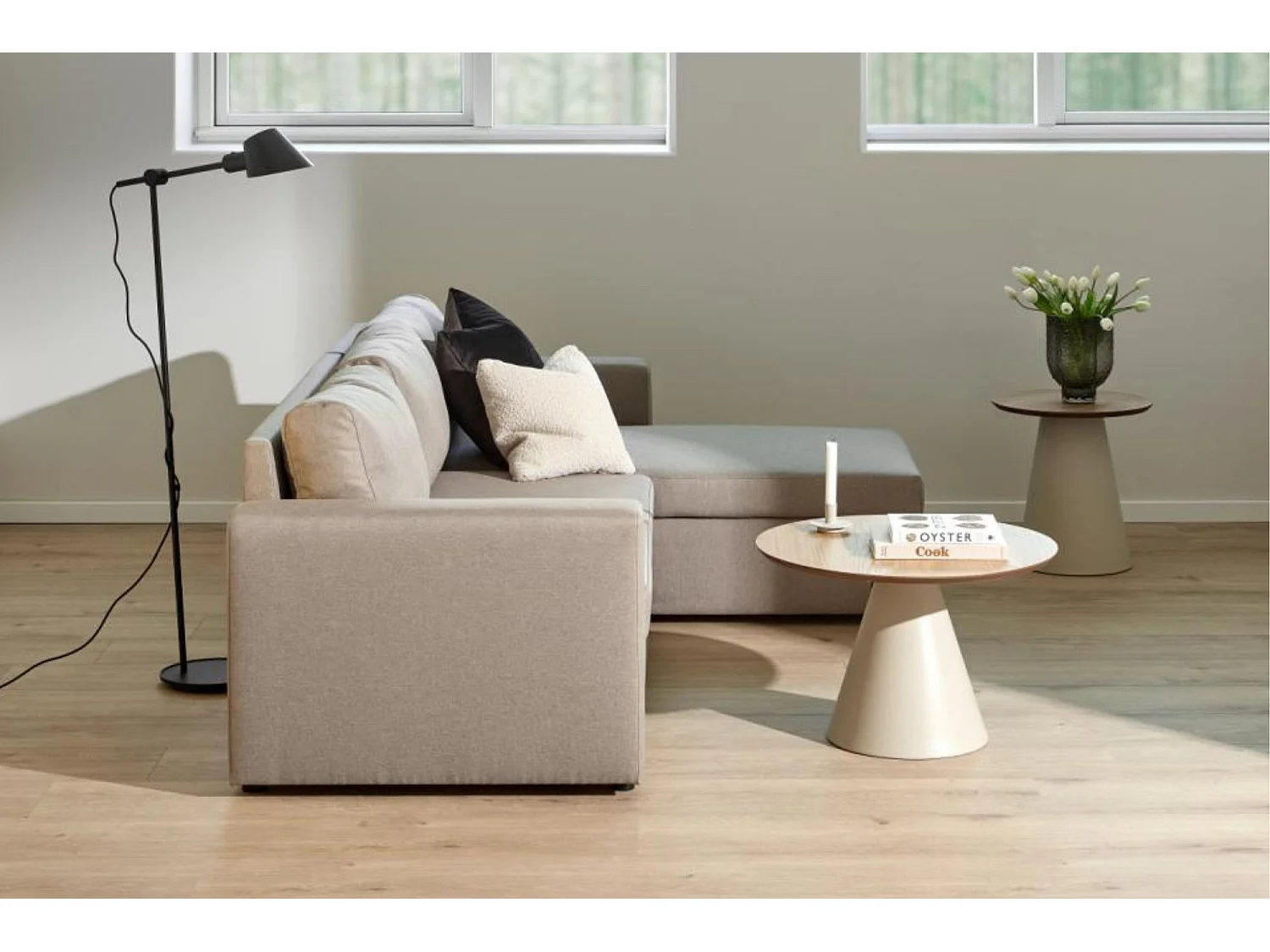 Bout de canapé rond en bois et métal grège D45 - GIROLLE