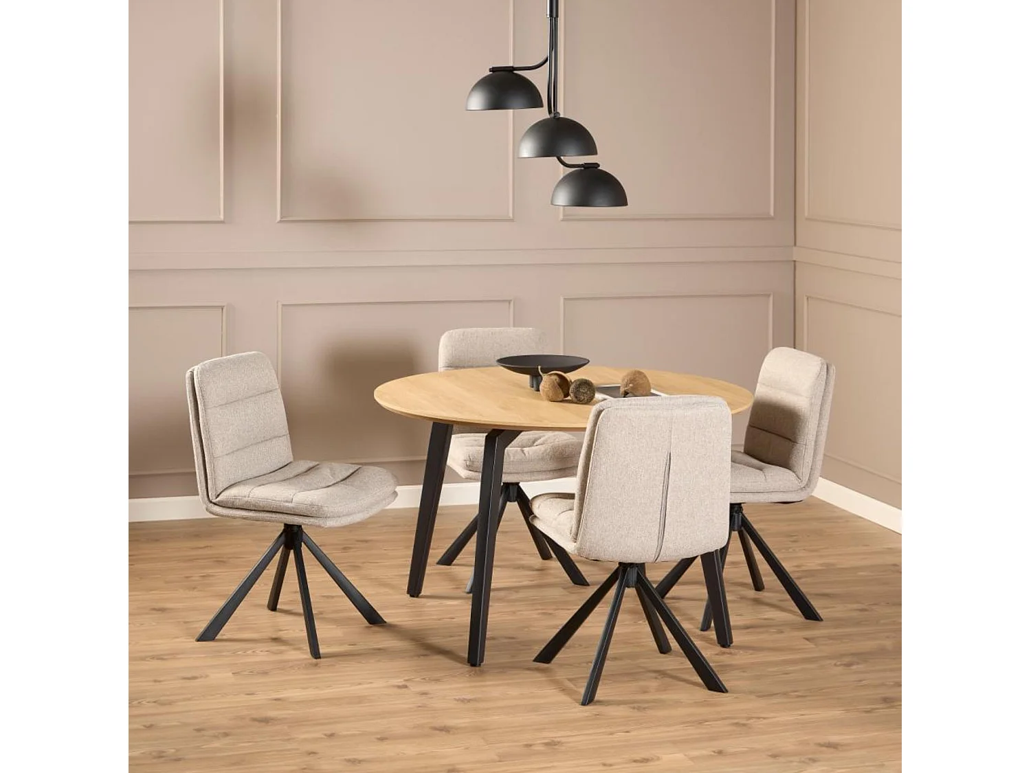 Chaises pivotantes en tissu beige et métal noir (lot de 2) - JAMES