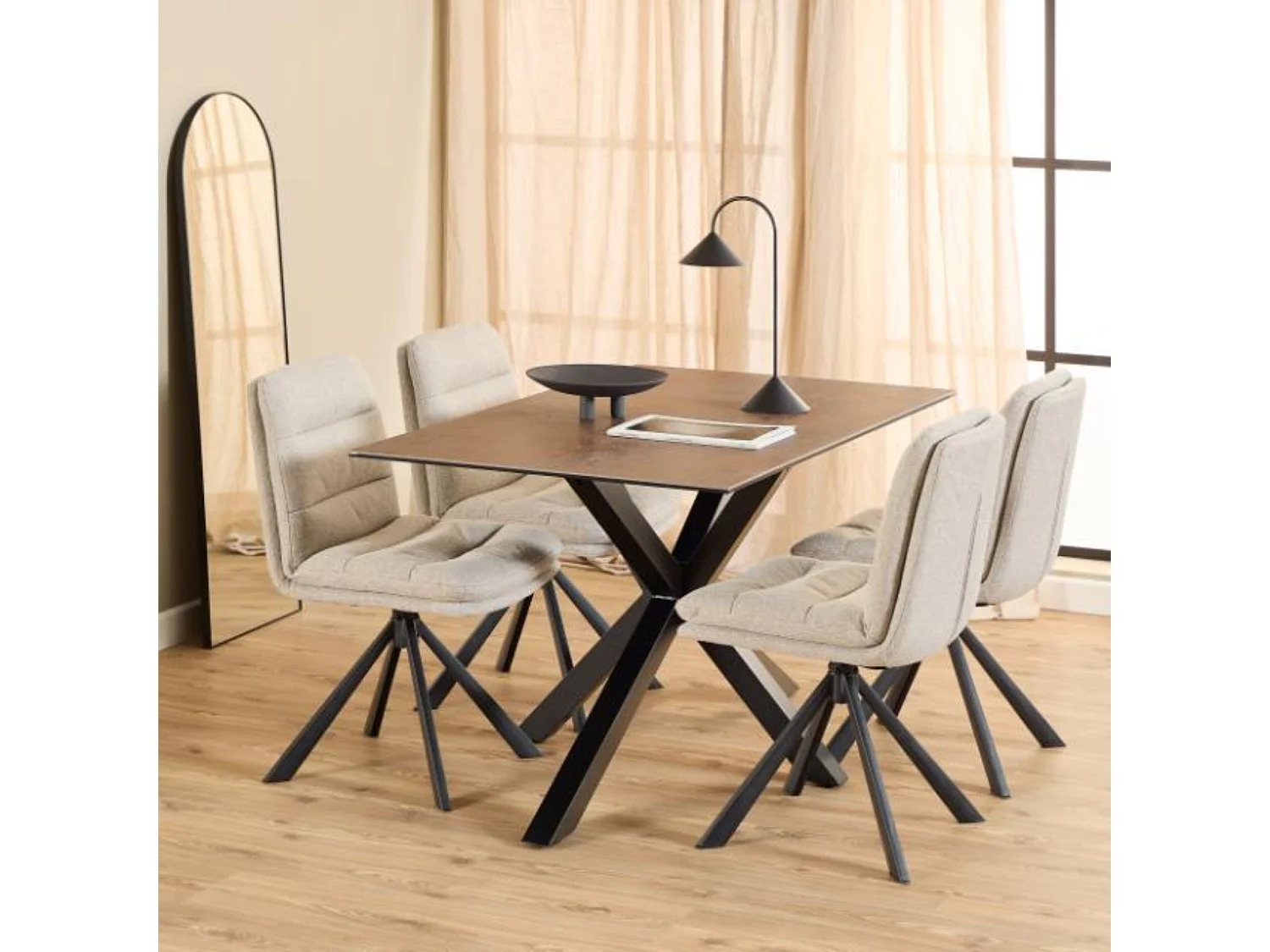 Chaises pivotantes en tissu beige et métal noir (lot de 2) - JAMES