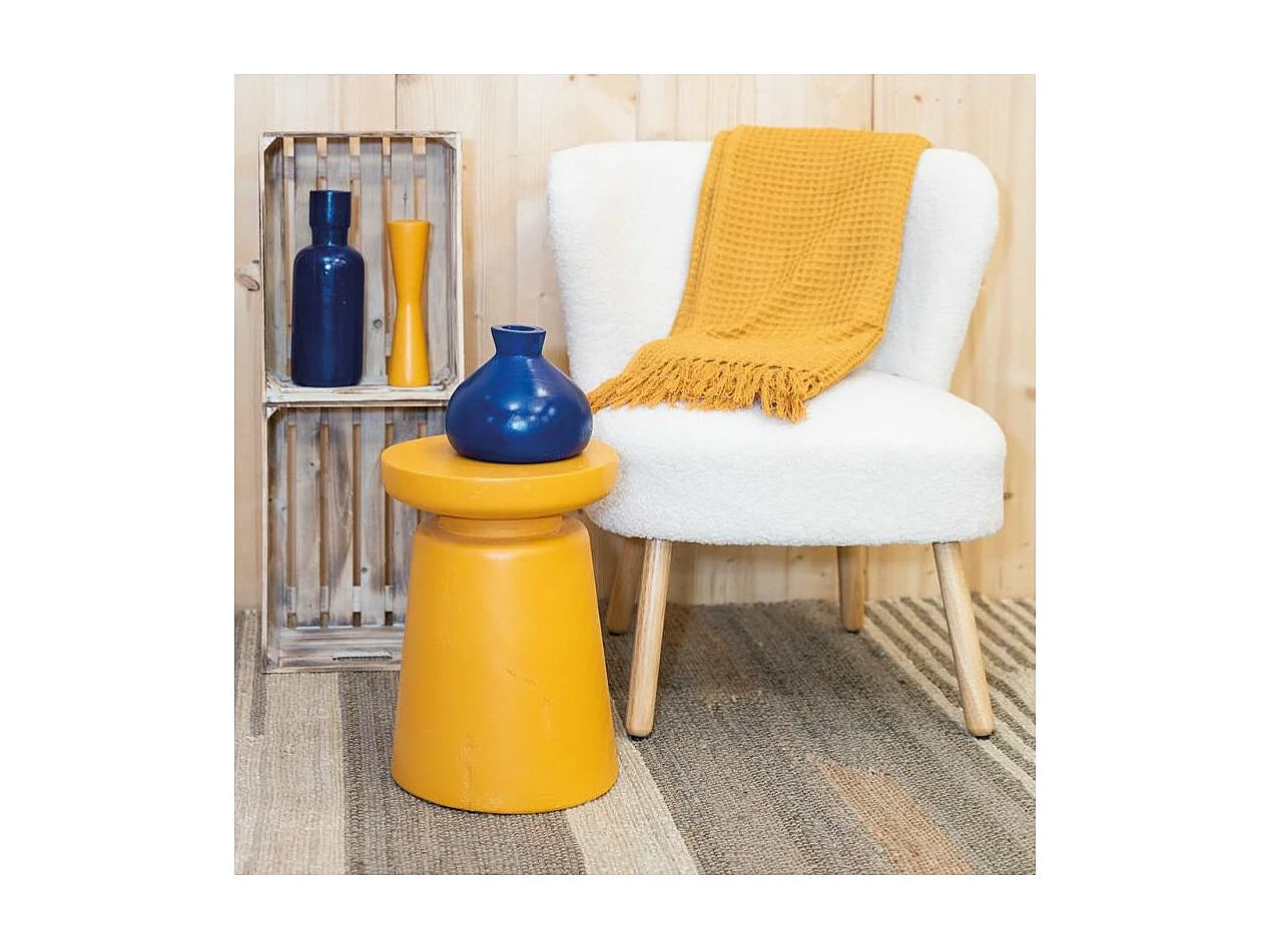 Tabouret en bois paulownia Bouchon jaune