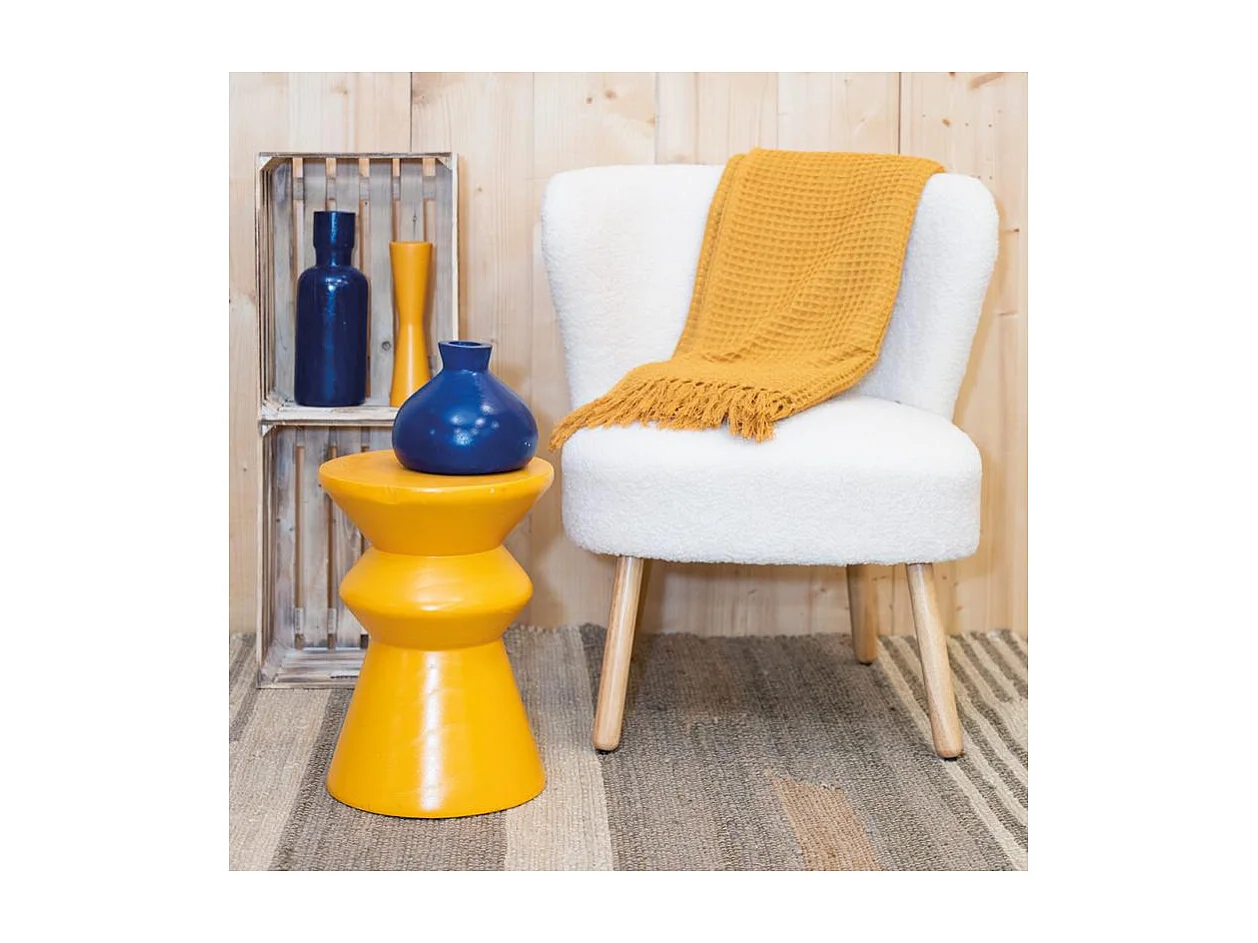 Tabouret "Pion" artisanal en bois de paulownia jaune – Design unique