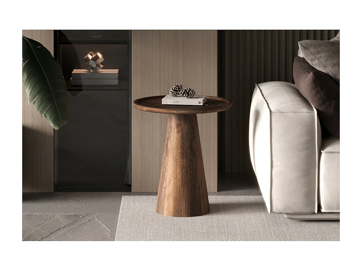 Table d'appoint ronde en bois massif collection JAKARTA - Style ethnique et design - Diamètre 45cm