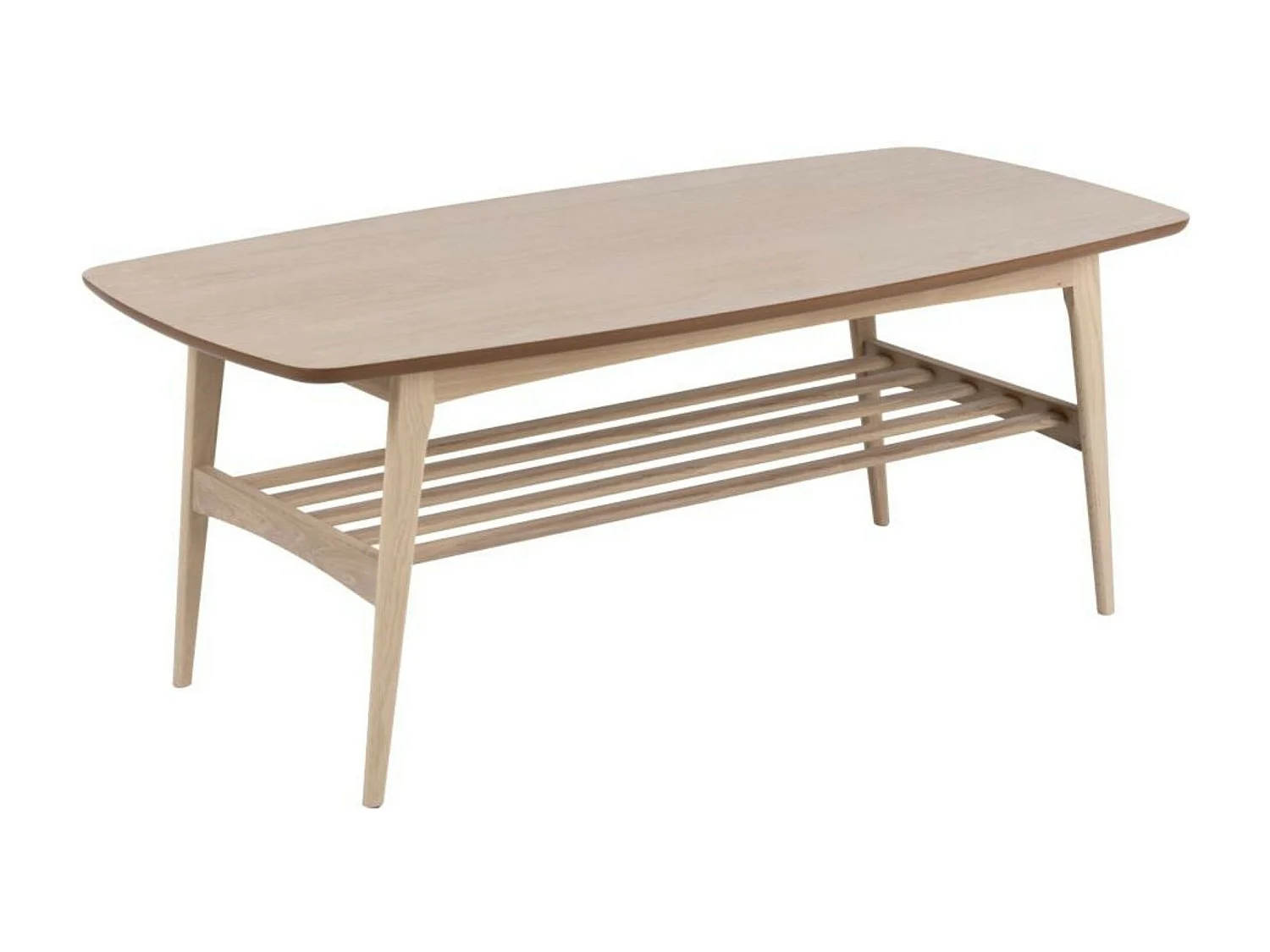 Table basse rectangulaire en chêne blanchi 1 tablette - KIRSTEN