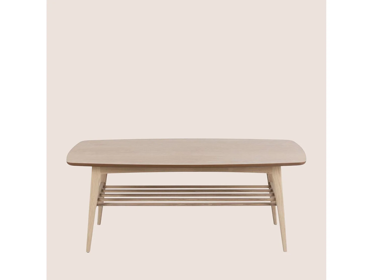 Table basse rectangulaire en chêne blanchi 1 tablette - KIRSTEN