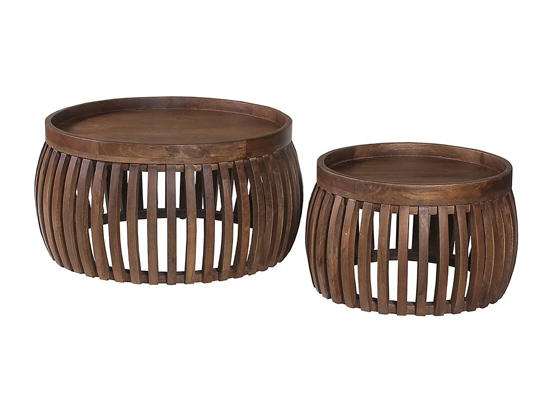 Set de deux tables basses rondes en bois massif collection MANGO