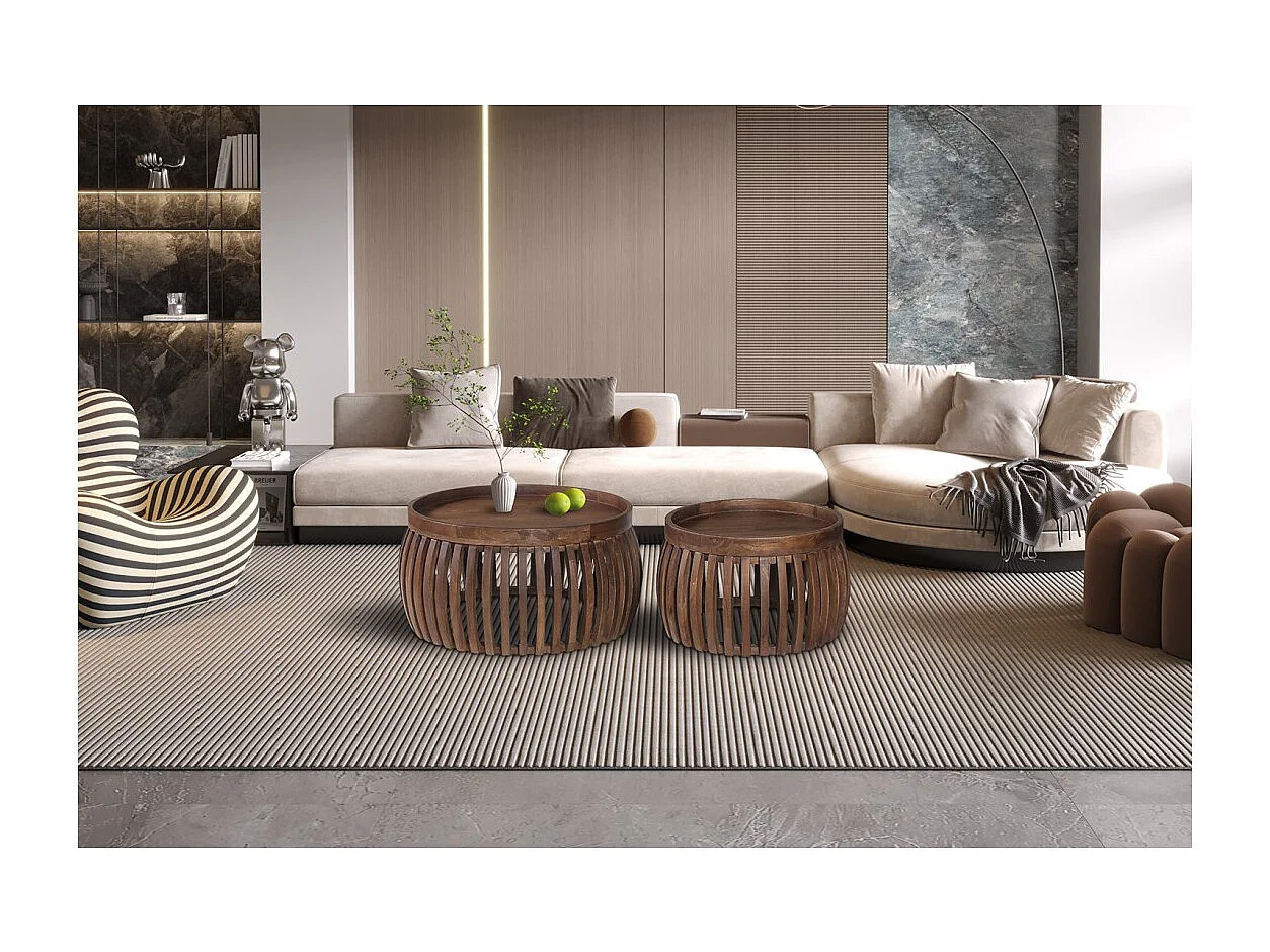 Set de deux tables basses rondes en bois massif collection MANGO