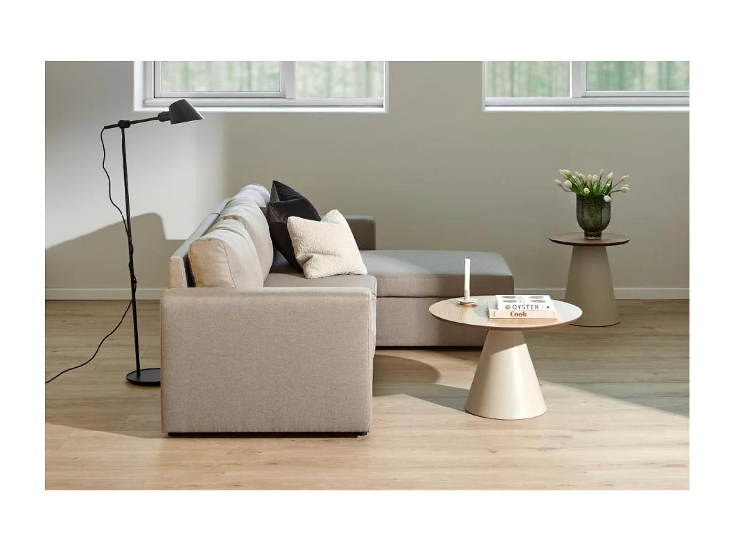 Table basse ronde en bois et métal grège D65 - GIROLLE