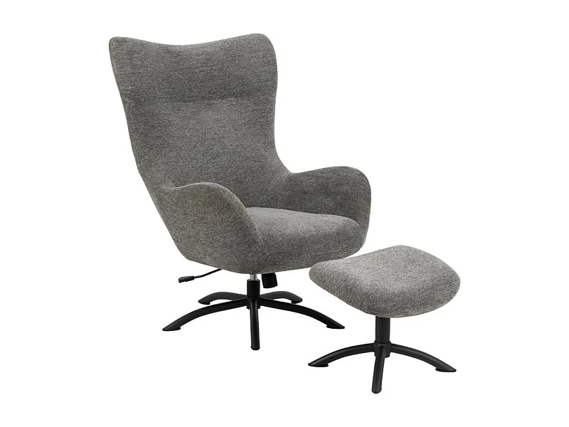 Fauteuil à oreilles pivotant avec repose-pieds en tissu - BRISTOL