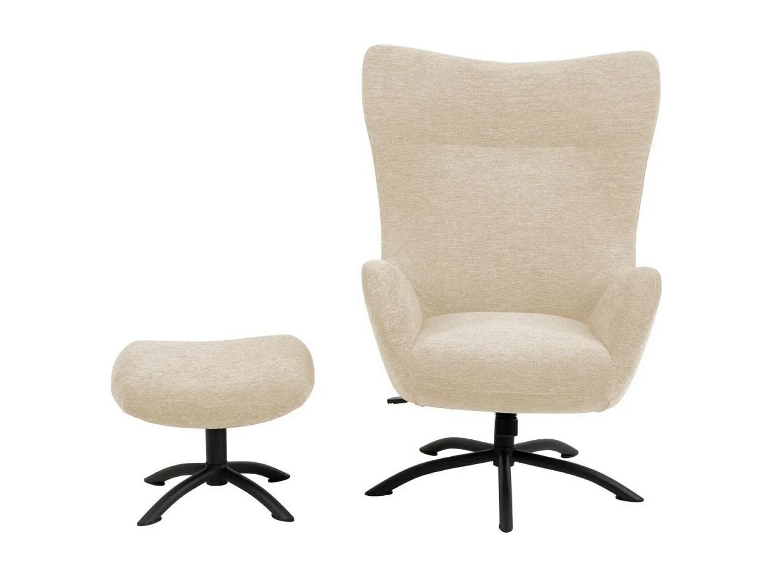 Fauteuil à oreilles pivotant avec repose-pieds en tissu - BRISTOL