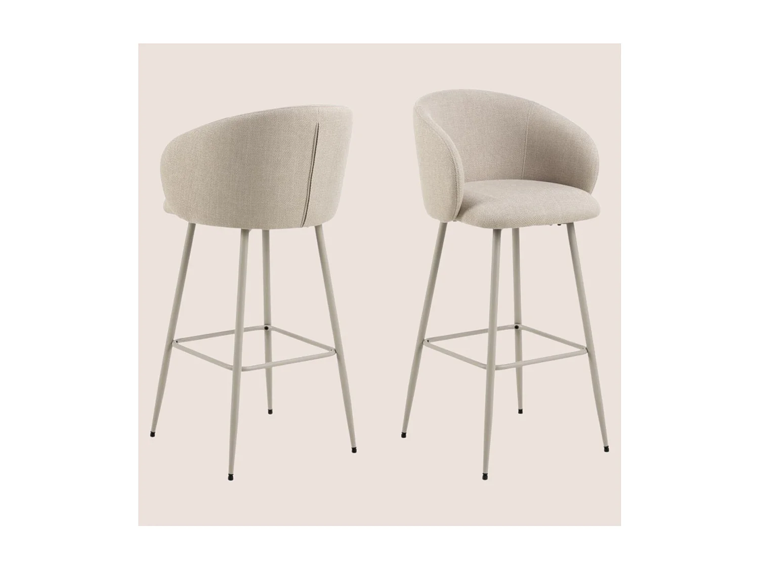 Tabourets de bar avec accoudoirs en tissu beige (lot de 2) - BLAIR