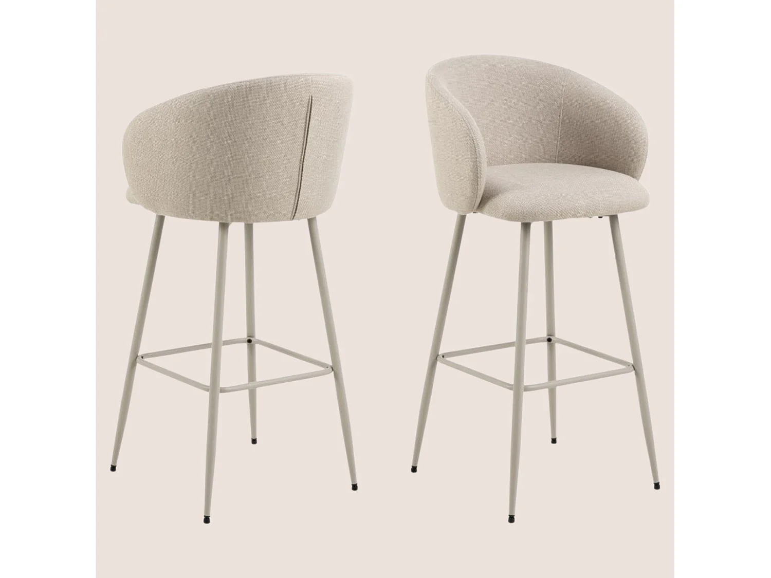 Tabourets de bar avec accoudoirs en tissu beige (lot de 2) - BLAIR