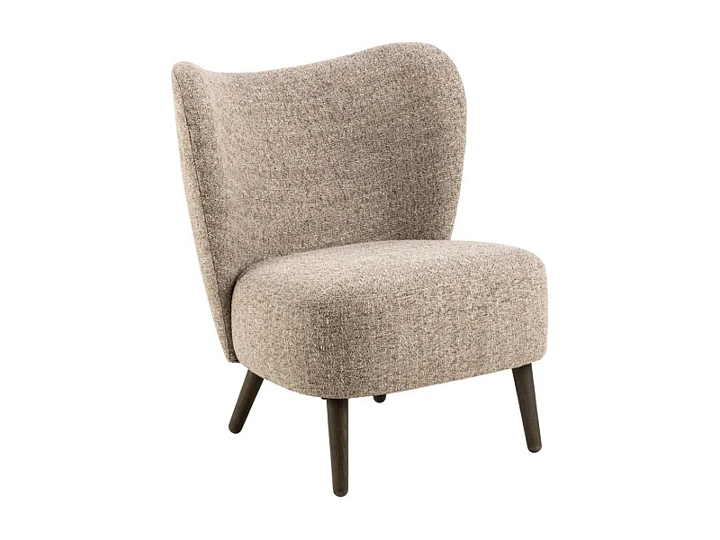 Fauteuil en tissu chiné crème et pieds en bois - EROS