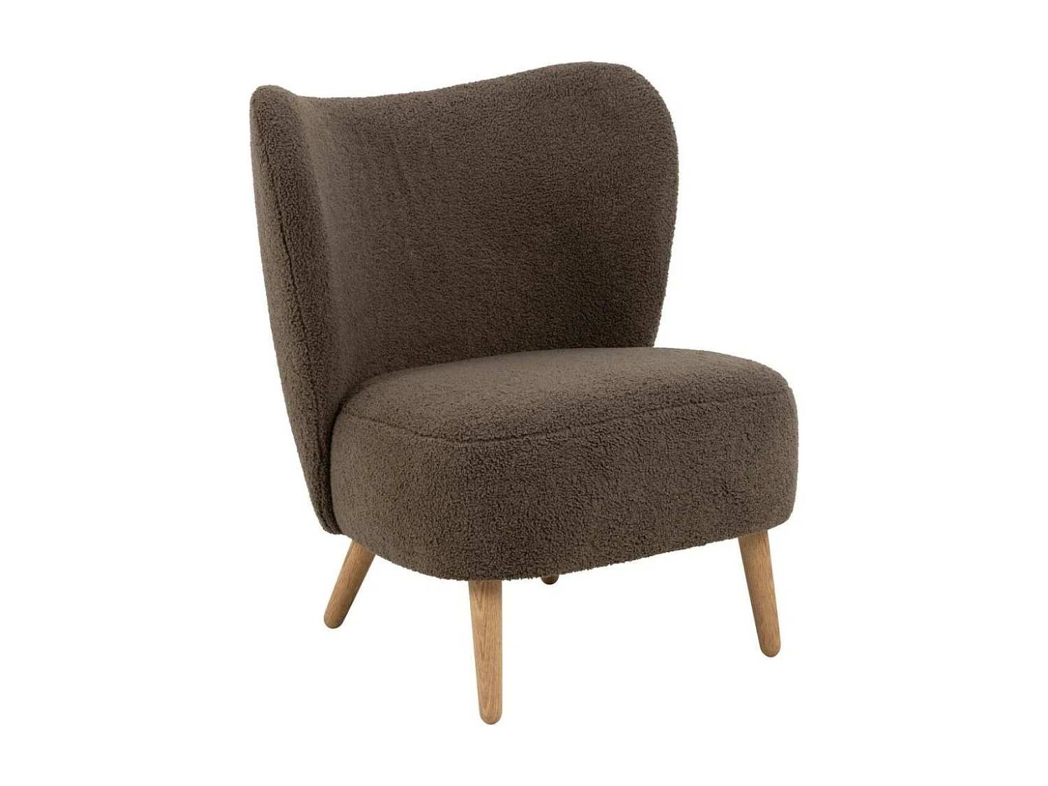 Fauteuil en tissu bouclette marron et pieds en bois - EROS