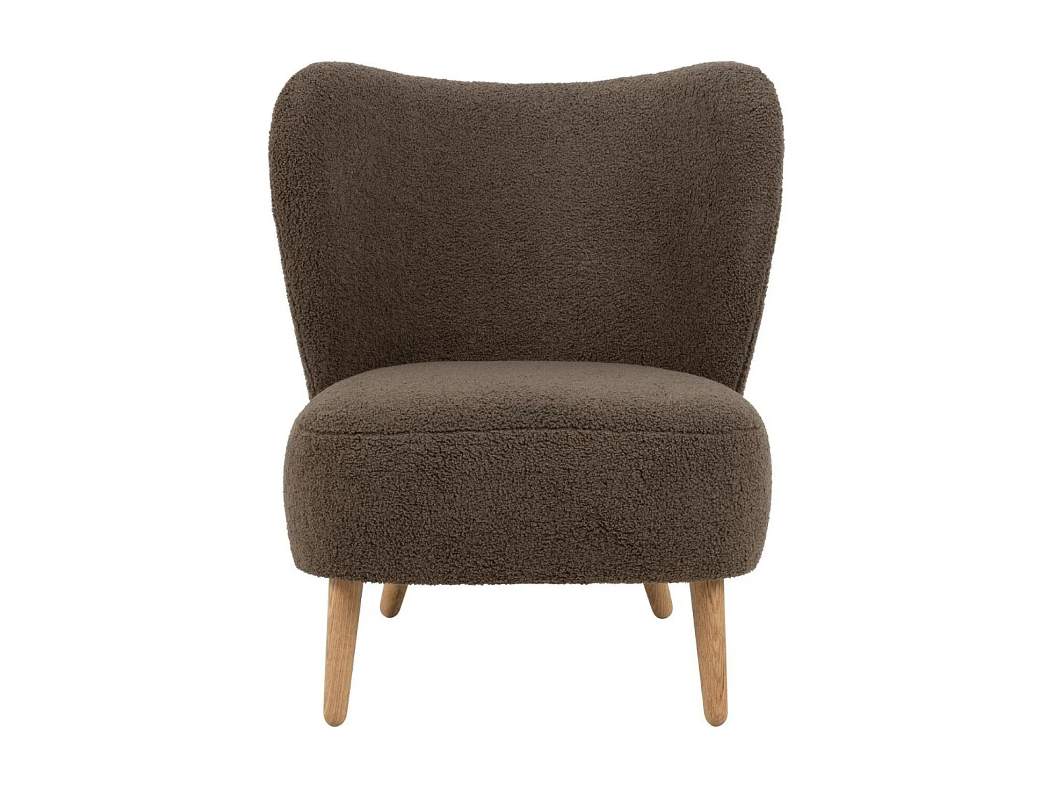 Fauteuil en tissu bouclette marron et pieds en bois - EROS