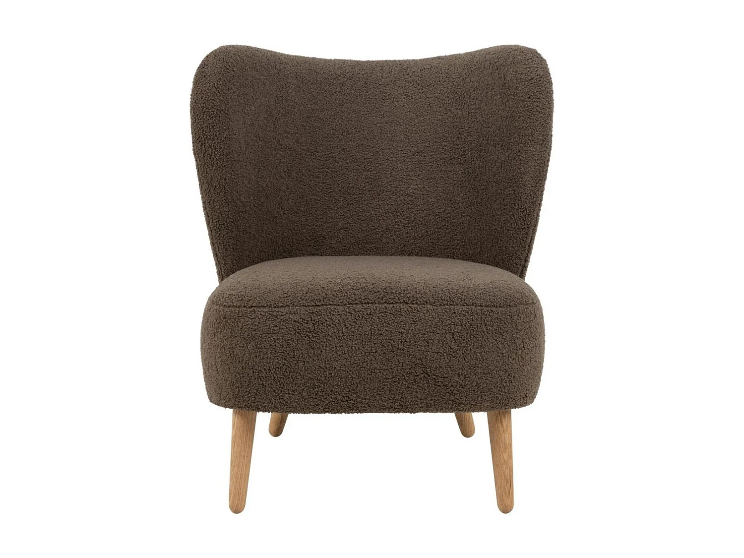 Fauteuil en tissu bouclette marron et pieds en bois - EROS