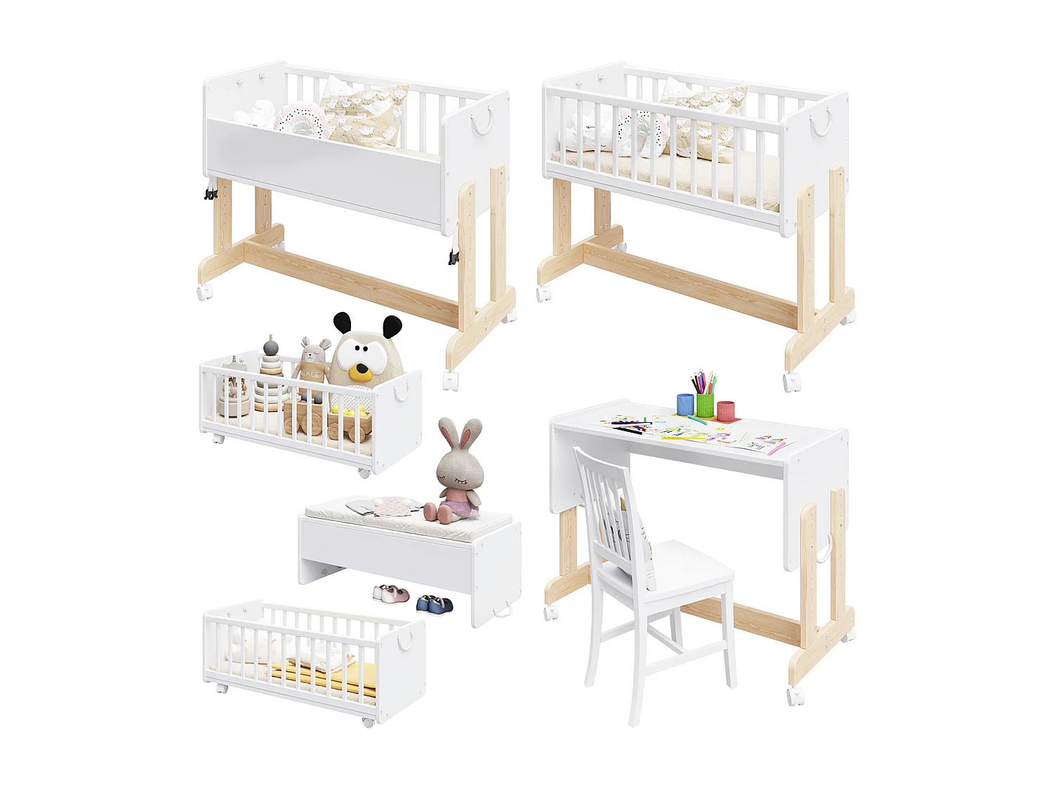 Cuna Colecho 5 en 1 - ORNELLA - Colchón incluido