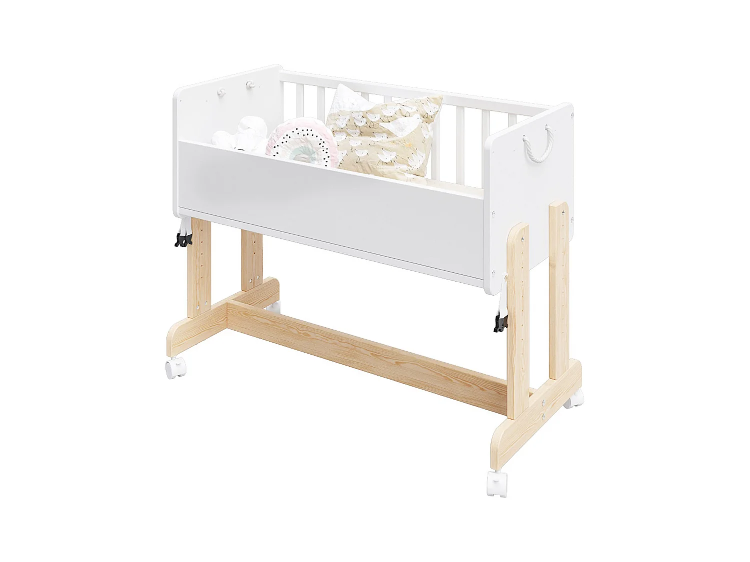 Berceau Lit Cododo 5 en 1 - ORNELLA - Matelas inclus - Blanc et Pin