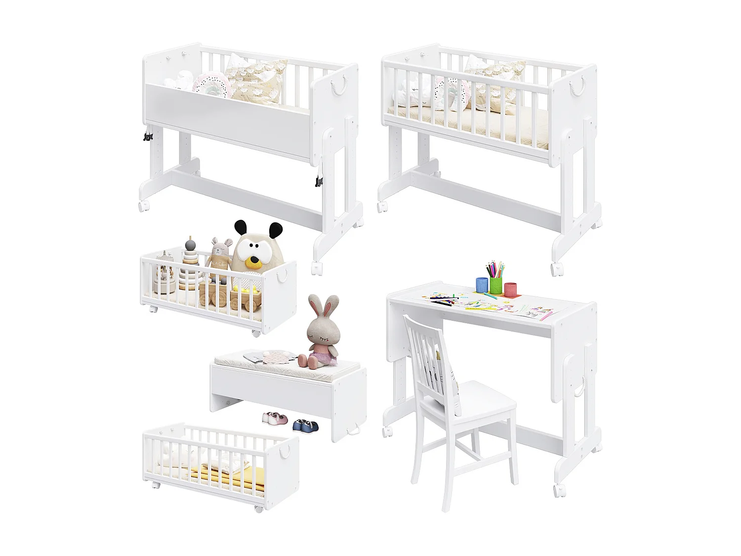 Berceau Lit Cododo 5 en 1 - ORNELLA - Matelas inclus - Blanc