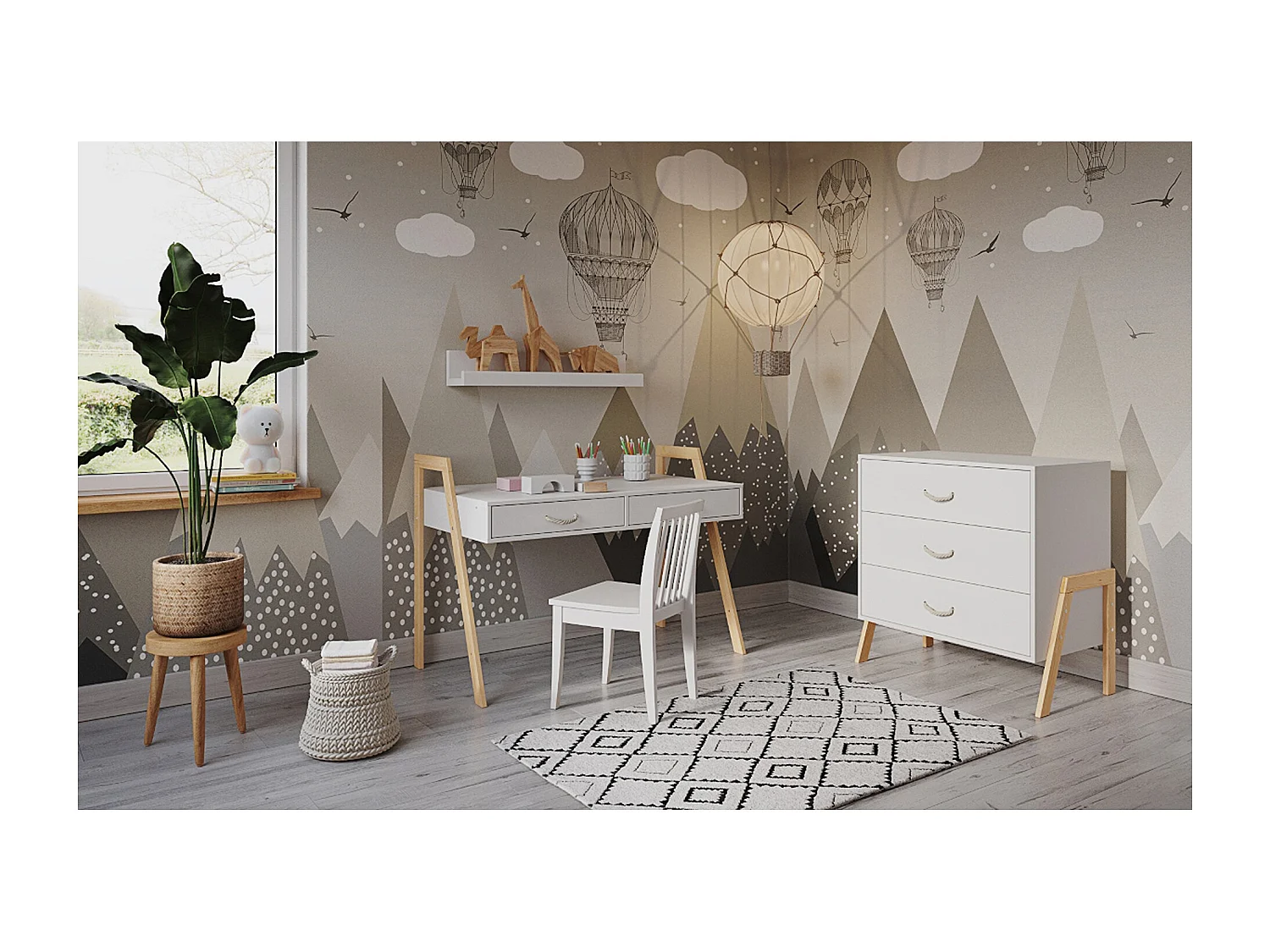 Cambiador 3 cajones - Cambiador y colchón extraíbles - LIV - Blanco y pino