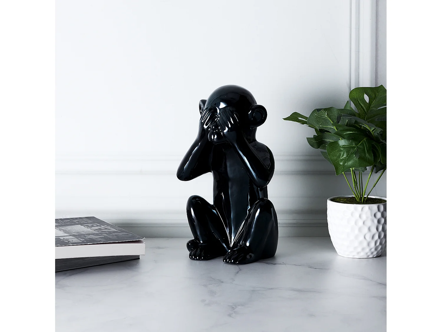 Statue Singe Noir H30cm Noir