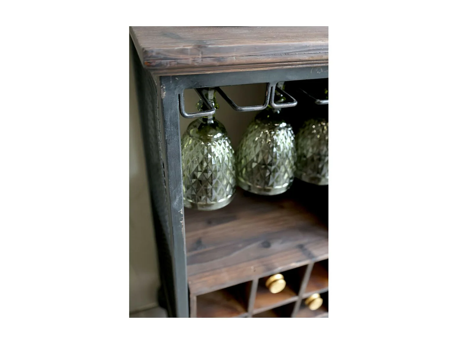 Chariot de bar desserte en bois marron et fer bleu 94 x 37 x 91 cm