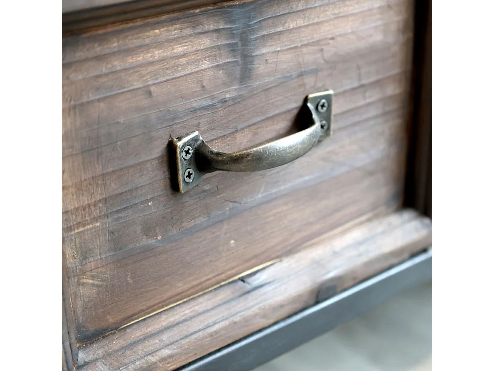 Chariot de bar desserte en bois marron et fer bleu 94 x 37 x 91 cm