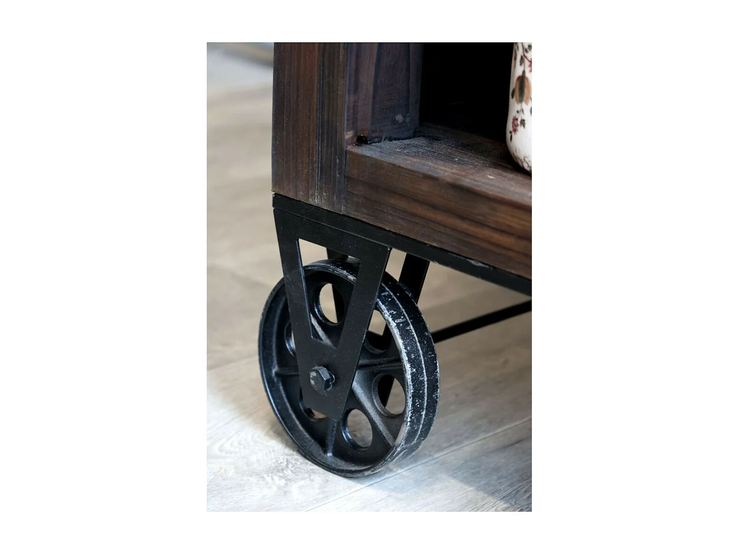 Chariot de bar desserte en bois marron et fer bleu 94 x 37 x 91 cm