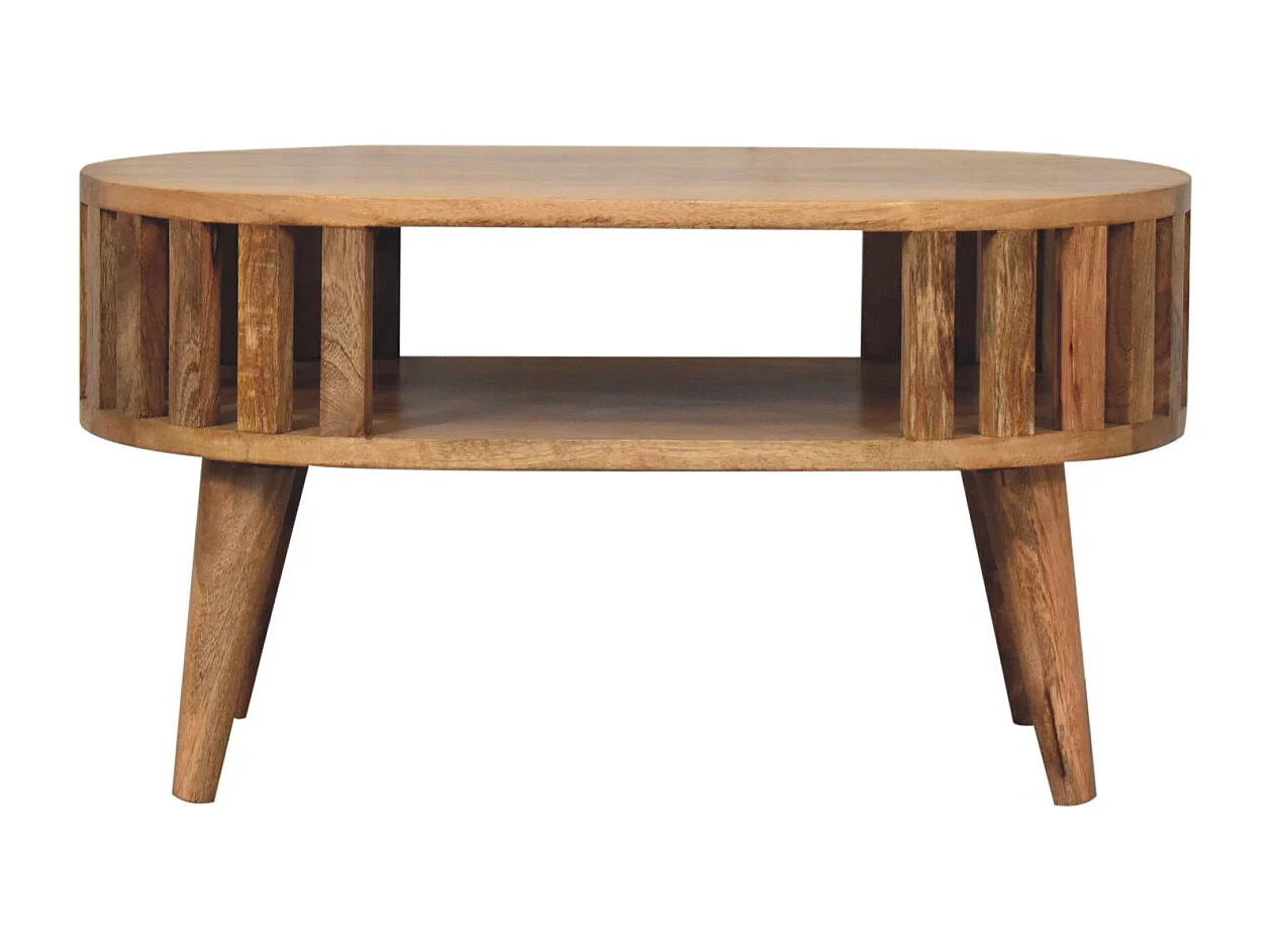 Table basse Mini Ariella en bois massif, 1 compartiment ouvert, marron