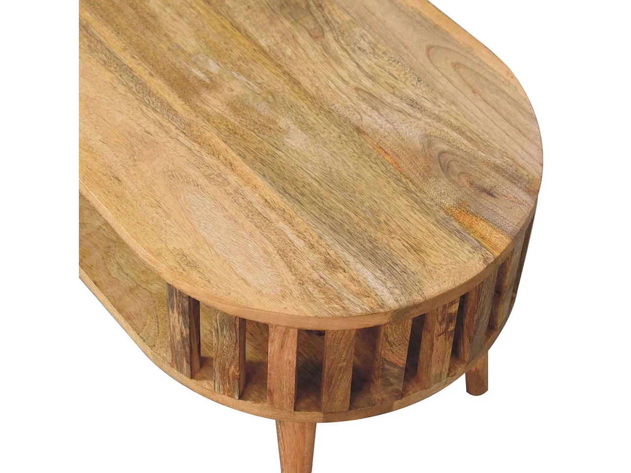 Table basse Mini Ariella en bois massif, 1 compartiment ouvert, marron