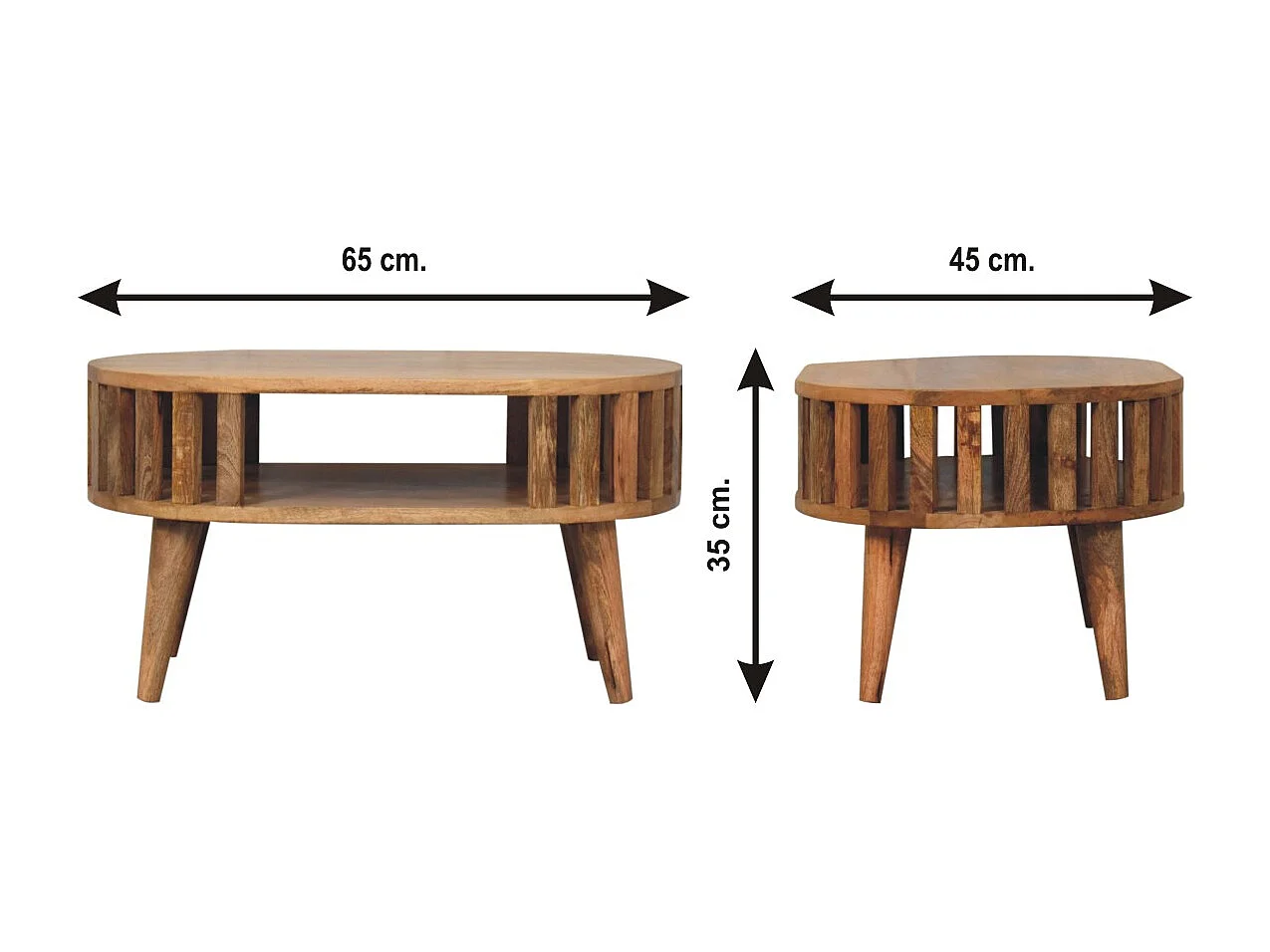 Table basse Mini Ariella en bois massif, 1 compartiment ouvert, marron