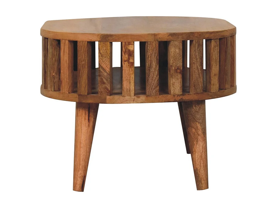 Table basse Mini Ariella en bois massif, 1 compartiment ouvert, marron