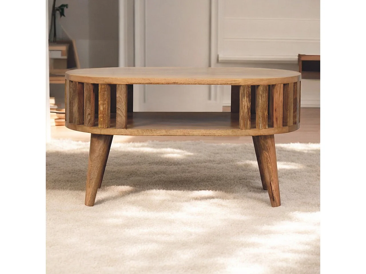 Mini Ariella coffee table in solid wood, 1 open compartment, brown