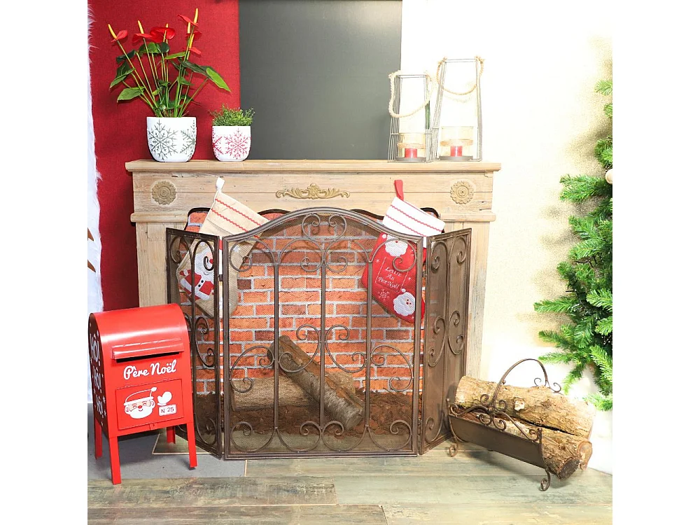 Porte bûche en fer forgé couleur marron 34 x 34.5 x 34 cm